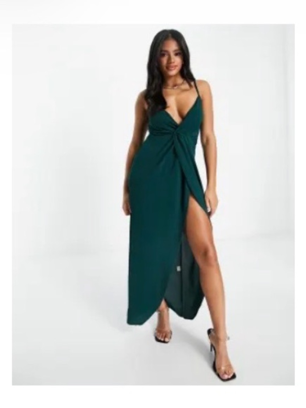 ASOS Emerald Twist-Front Maxi Dress with High Slit